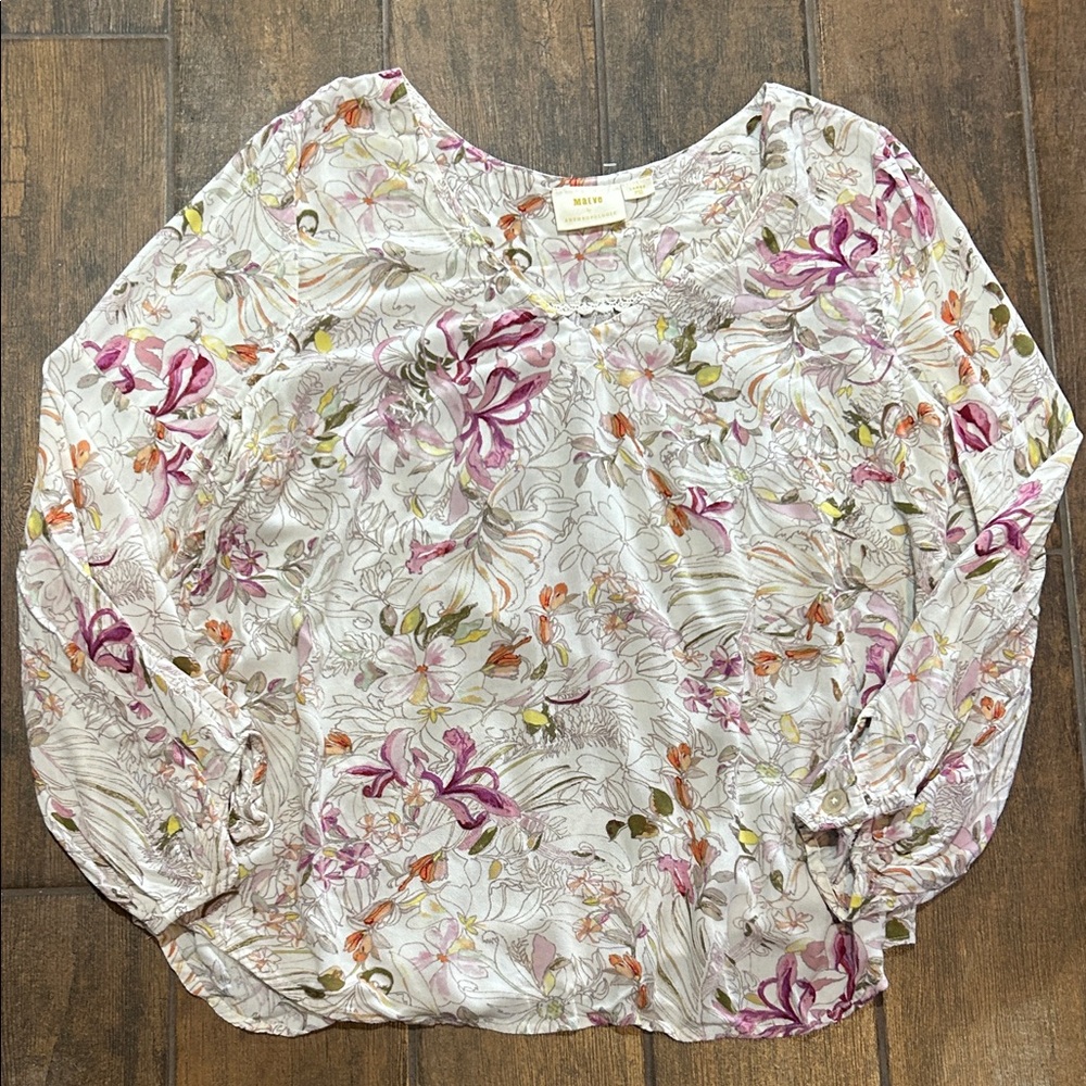 Anthropologie Floral Blouse in Pink and Green